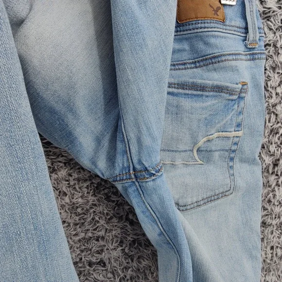 American Eagle Women Super Stretch Kick Boot Jeans 6 Light Blue Flare Denim - Picture 14 of 15
